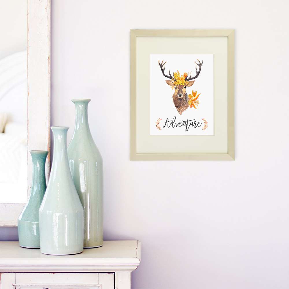 Adventure Floral Deer Art Print - 8x10 - Dream Big Printables