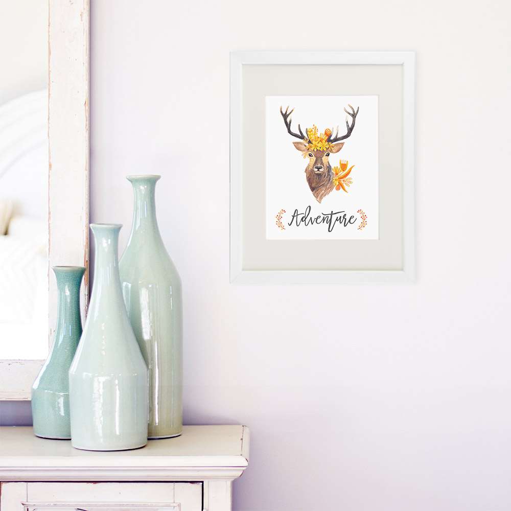 Adventure Floral Deer Art Print - 8x10 - Dream Big Printables