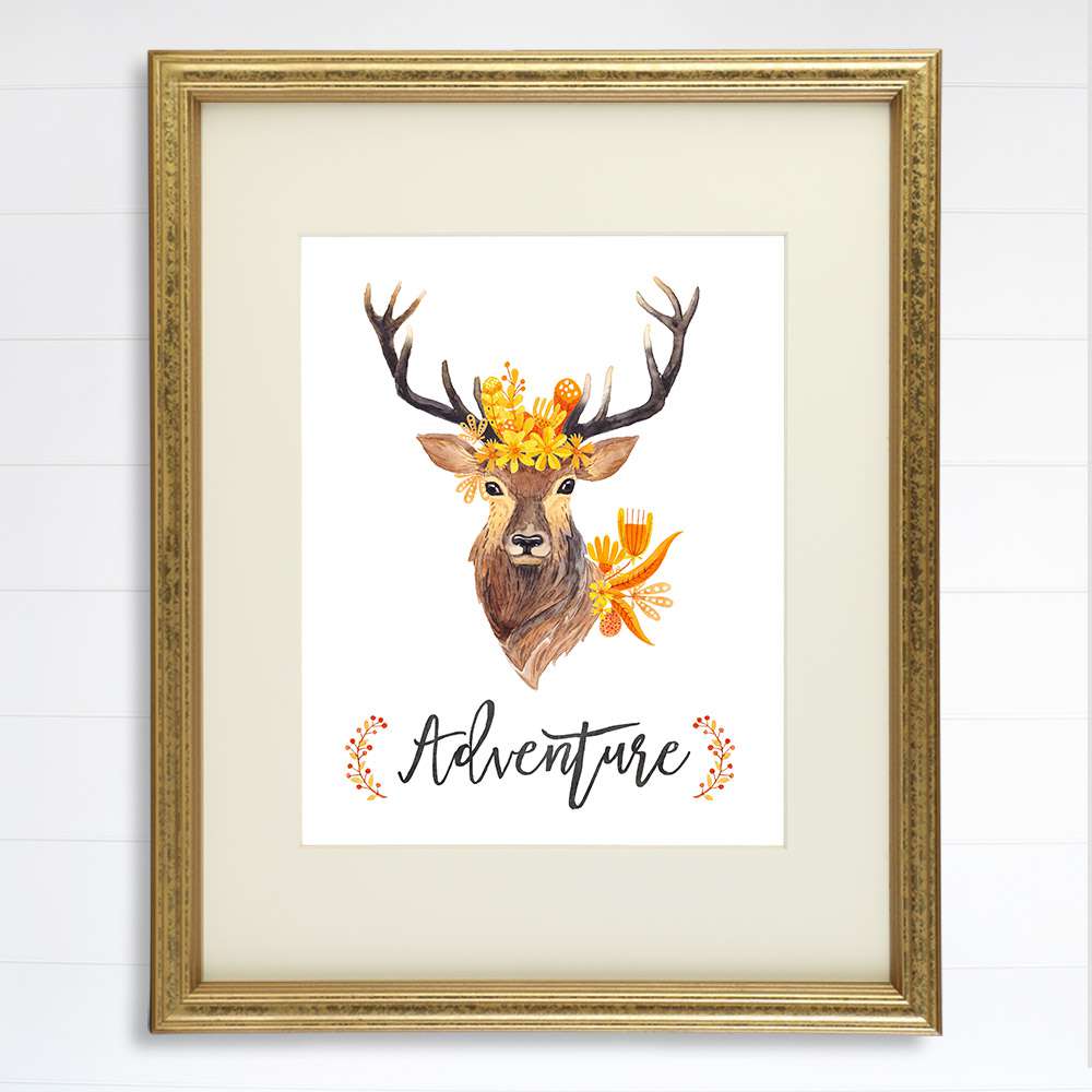 Adventure Floral Deer Art Print - 8x10 - Dream Big Printables