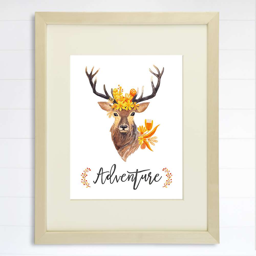 Adventure Floral Deer Art Print - 8x10 - Dream Big Printables