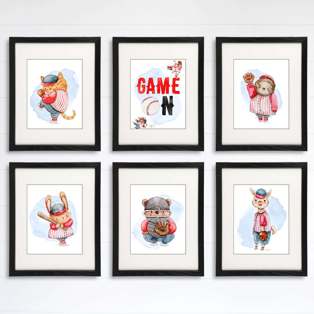 Animal Baseball Players Art Prints (Set of 6) - 8x10s - Dream Big Printables