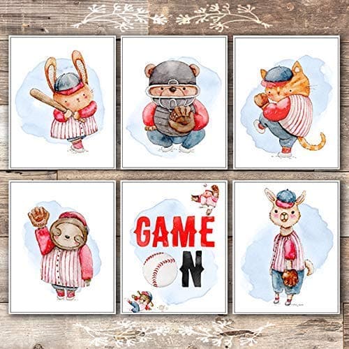 Animal Baseball Players Art Prints (Set of 6) - 8x10s - Dream Big Printables