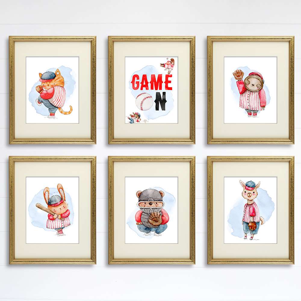 Animal Baseball Players Art Prints (Set of 6) - 8x10s - Dream Big Printables