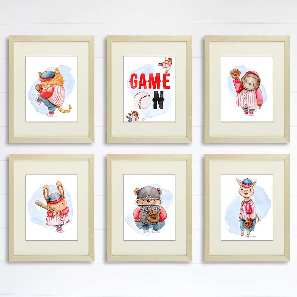 Animal Baseball Players Art Prints (Set of 6) - 8x10s - Dream Big Printables