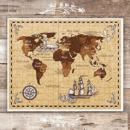 Antique World Map Wall Art Print - Unframed - 8x10 - Dream Big Printables