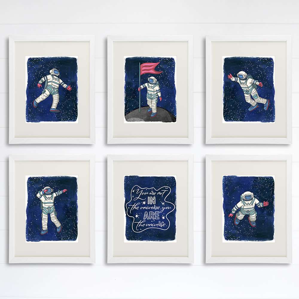 Astronauts In Space Art Prints (Set of 6) - 8x10s - Dream Big Printables