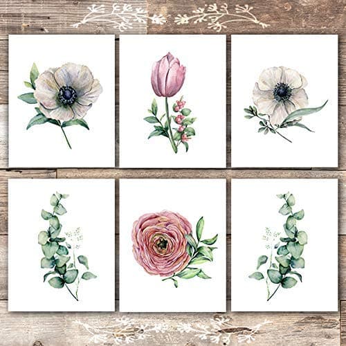 Botanical Prints Wall Art (Set of 6) - Unframed - 8x10s | Flowers and Eucalyptus - Dream Big Printables