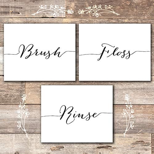 Brush Floss Rinse Art Prints (Set of 3) - Unframed - 8x10s | Bathroom Wall Art - Dream Big Printables