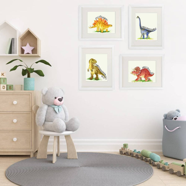 Dinosaur Bedroom Decor Wall Art Prints (set Of 4) - 8x10s - Dream Big 