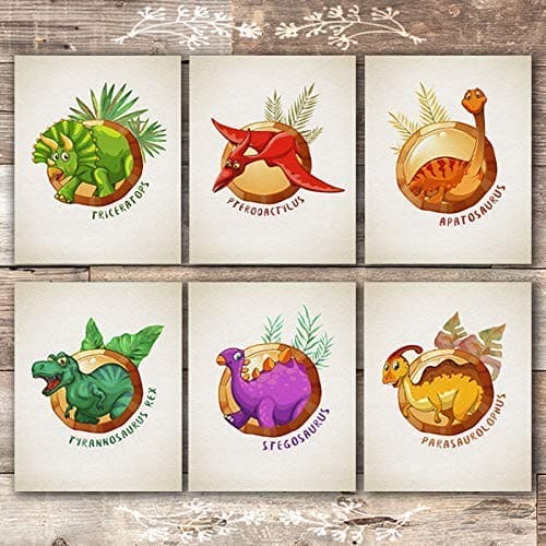 Dinosaurs In Circles Art Prints (Set of 6) - Unframed - 8x10s - Dream Big Printables