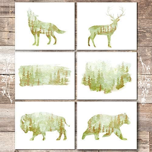 Forest Landscape Animal Silhouette Art Prints (Set of 6) - Unframed - 8x10s - Dream Big Printables