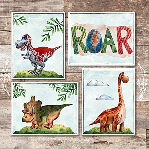 Friendly Dinosaur Art Prints (Set of 4) - Unframed - 8x10s - Dream Big Printables