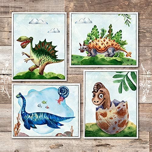 Friendly Dinosaur Art Prints (Set of 4) - Unframed - 8x10s - Dream Big Printables