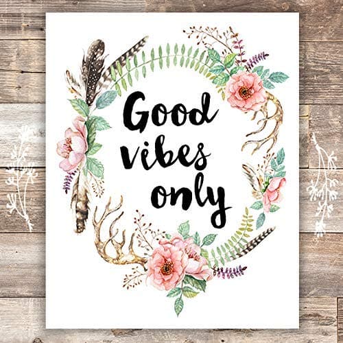 Good Vibes Only Floral Wreath Art Print - Unframed - 8x10 - Dream Big Printables