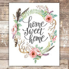 Home Sweet Home Floral Wreath Art Print - 8x10 - Dream Big Printables