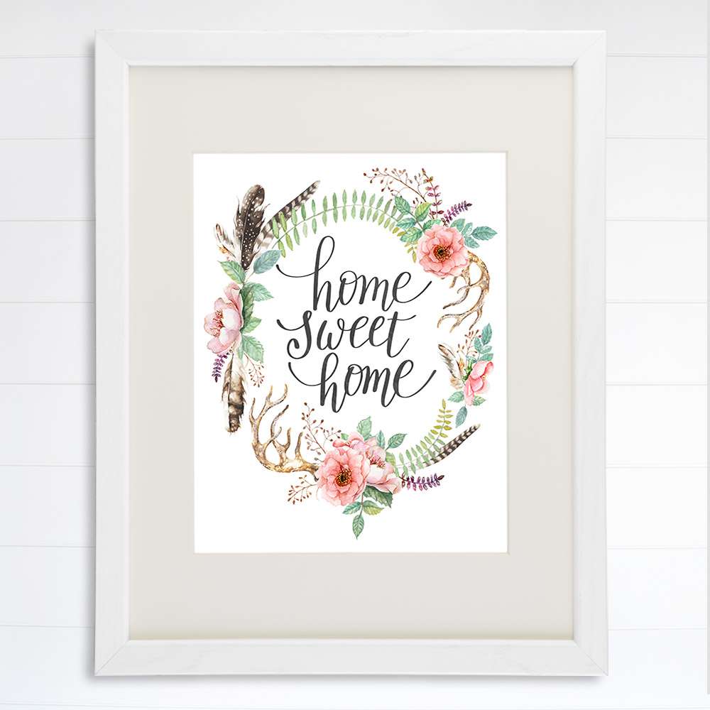 Home Sweet Home Floral Wreath Art Print - 8x10 - Dream Big Printables