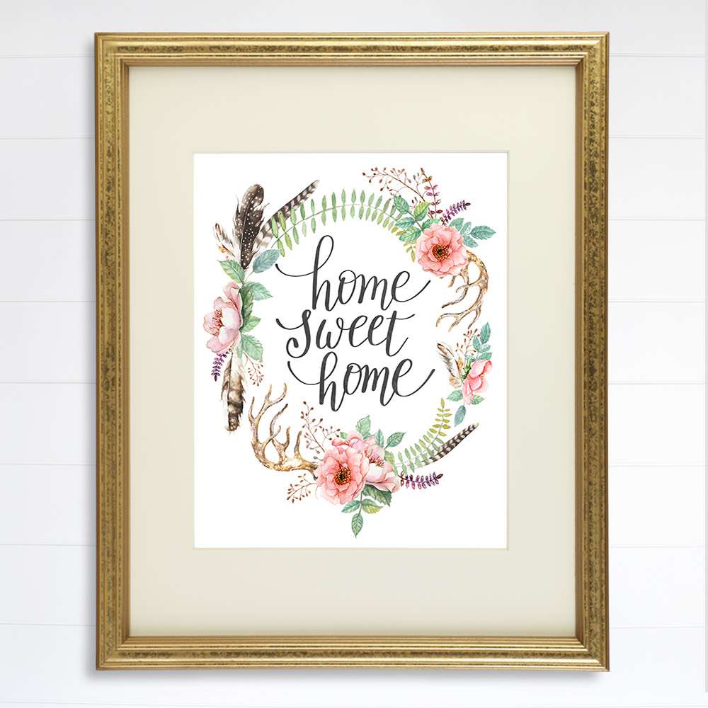 Home Sweet Home Floral Wreath Art Print - 8x10 - Dream Big Printables