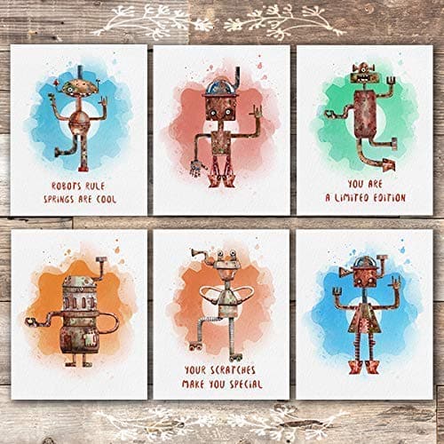 Robot Art Prints (Set of 6) - Unframed - 8x10s - Dream Big Printables