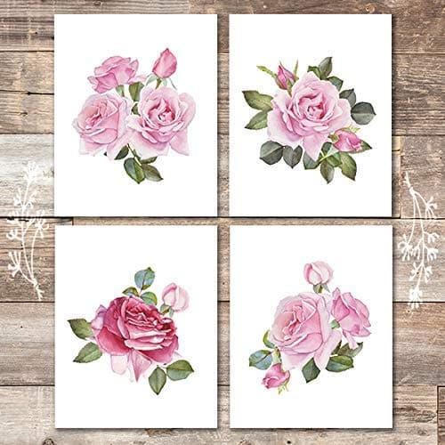 Roses Art Prints (Set of 4) - Unframed - 8x10s | Botanical Prints Wall Art - Dream Big Printables