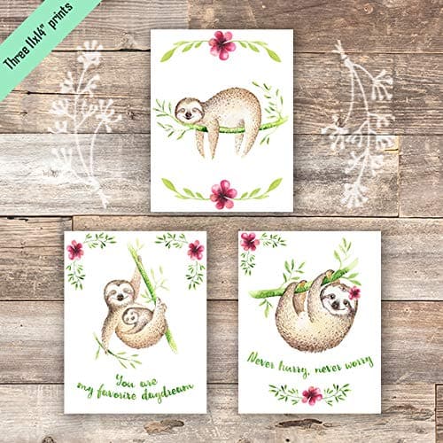 Sloth Art Prints (Set of 3) - Unframed - 11x14s - Dream Big Printables