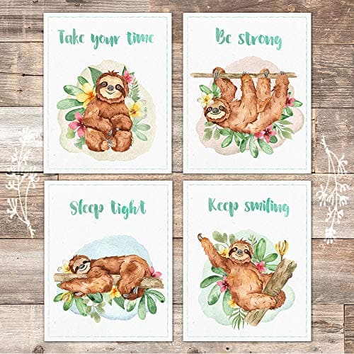 Sloth Art Prints (Set of 4) - Unframed - 8x10s - Dream Big Printables