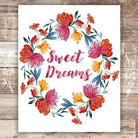 Sweet Dreams Floral Wreath Art Print - Unframed - 8x10 - Dream Big Printables