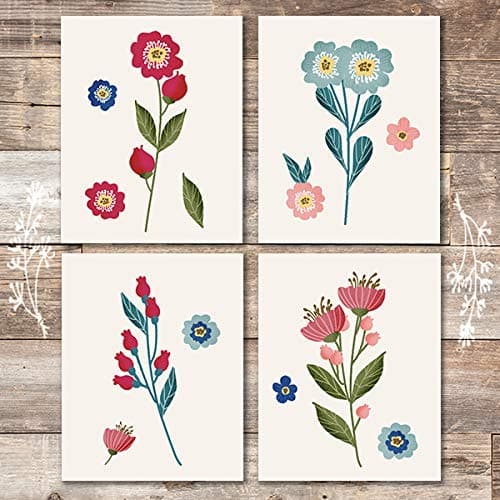 Vibrant Flowers Wall Art (Set of 4) - Unframed - 8x10s | Botanical Prints - Dream Big Printables