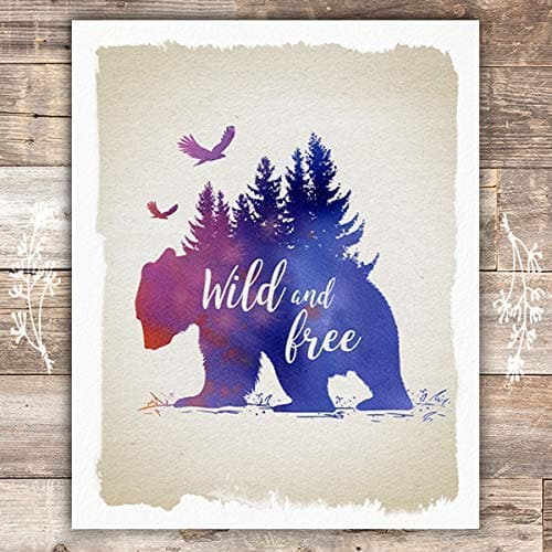 Wild and Free Rustic Bear Art Print - Unframed - 8x10 - Dream Big Printables