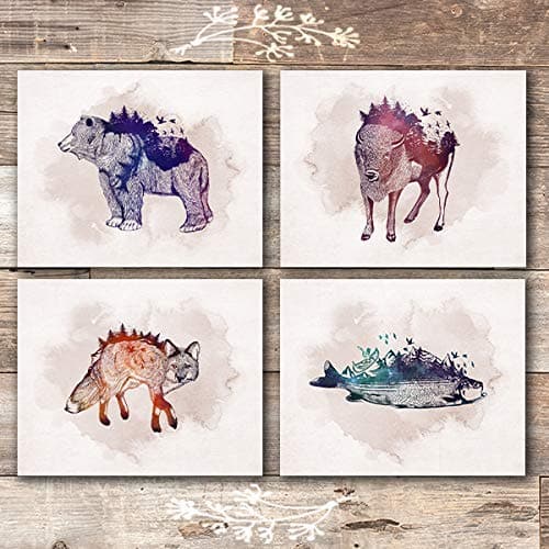 Wild Animal Nature Scene Art Prints (Set of 4) - Unframed - 8x10s - Dream Big Printables