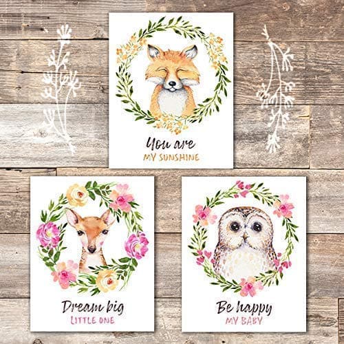 Woodland Animals Nursery Wreath Wall Art Prints (Set of 3) - Unframed - 8x10s - Dream Big Printables