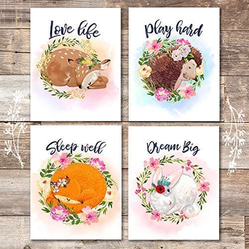 Woodland Animals Nursery Wreath Wall Art Prints (Set of 4) - Unframed - 8x10s - Dream Big Printables